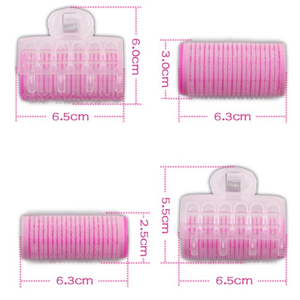 

3 PCS Hair Rollers Bang Curlers Self-grip Nylon Sticky Curling Tools with Plastic Clips Hairdressing Supplies Pink Large Size