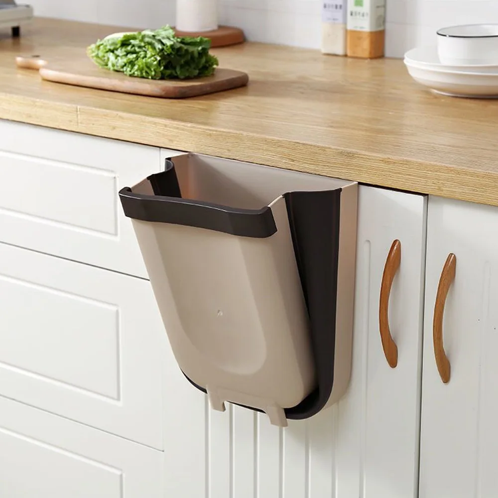 

Wall Mounted Folding Waste Bin Kitchen Cabinet Door Hanging Trash Car Garbage Can Home Room Garbage Hanging Toilet Retractable