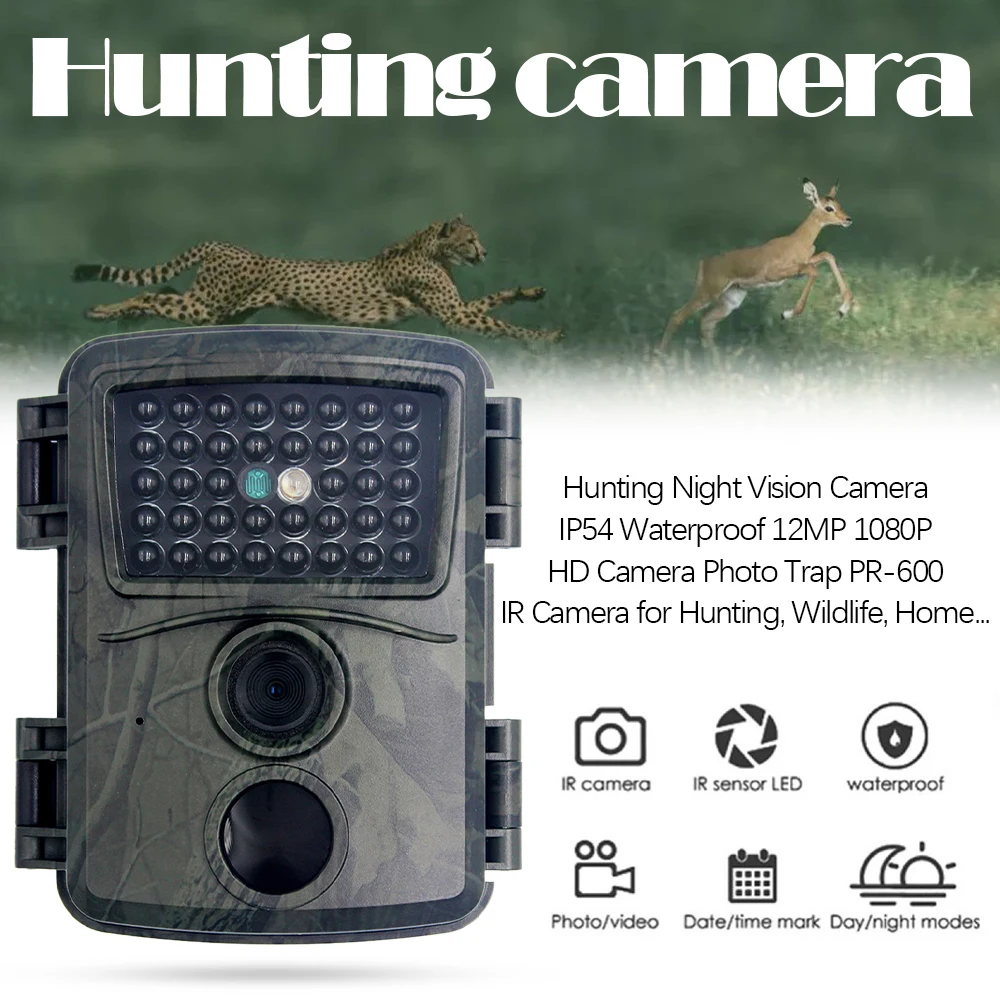 

Hunting Night Vision Camera, IP54 Waterproof 12MP 1080P HD Camera Photo Trap Camera for Hunting, Wildlife, Home, Farm Work