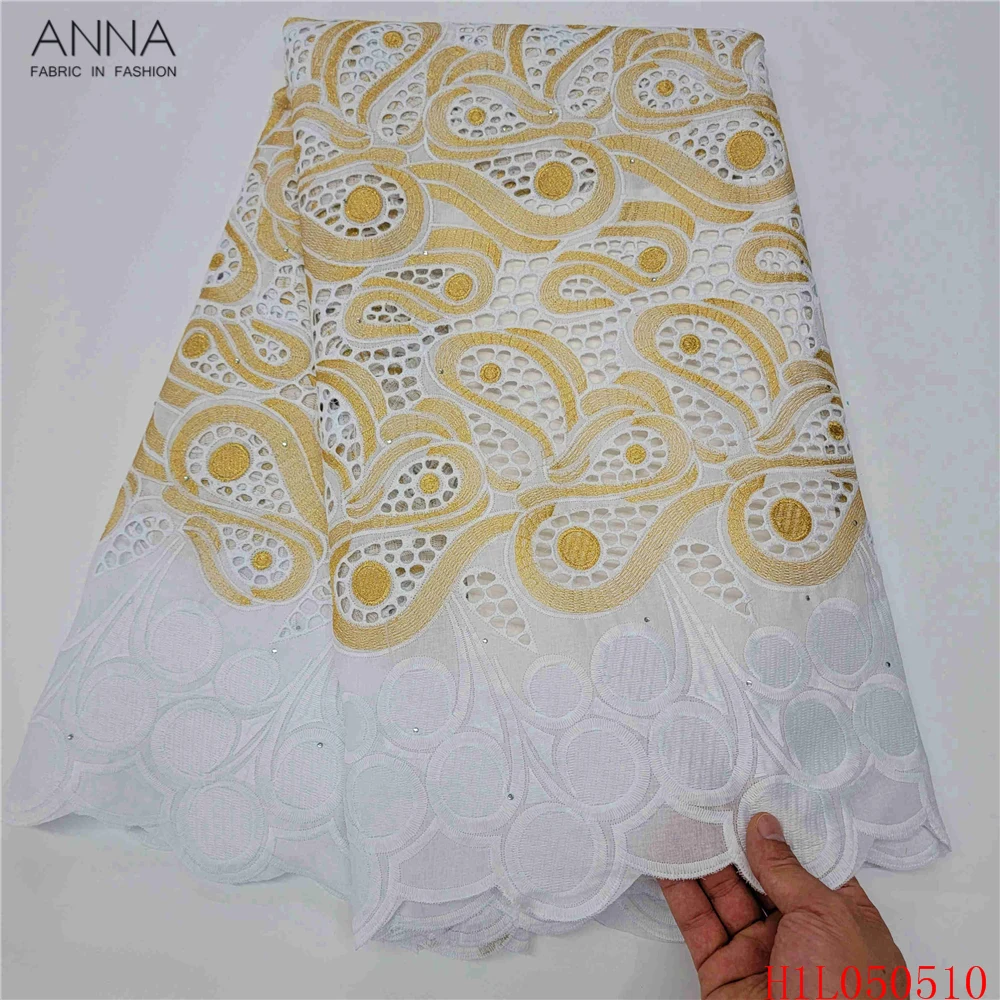 

Anna latest breathable swiss voile lace fabric with stones 2021 white embroidery french dry laces fabrics for sewing dresses