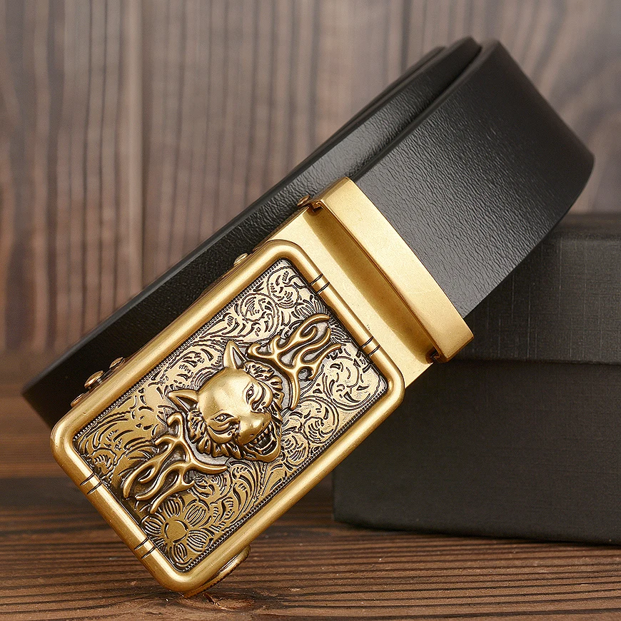 

2020 High quality Genuine Leather belts for men automatic buckle leather Strap cummerbunds male Jeans Ratchet Belt waistbands