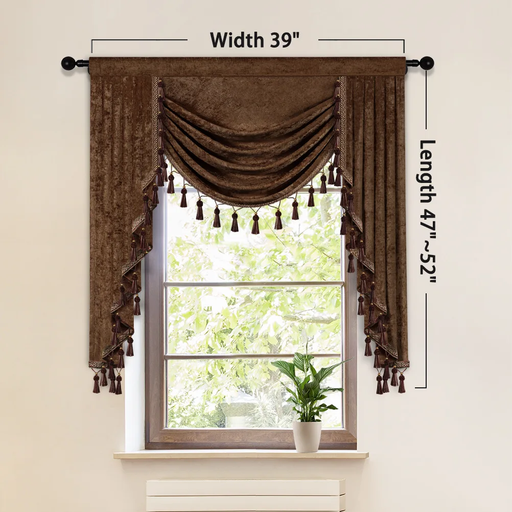 

European Royal Luxury Valance Curtains for Living Room Door Kitchen Short Pelmet Beads Tassels Roman Drapes Jacquard Fabric