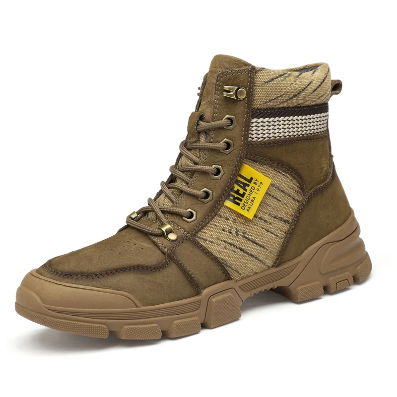 Non Fur Khaki Weideng Plus Size 37-45 Genuine Leather Warm Boots Men Casual Winter Outdoor Women Snow Shoes High Quality Lace Up Soft Non Slip - Цвет: Non Fur Khaki