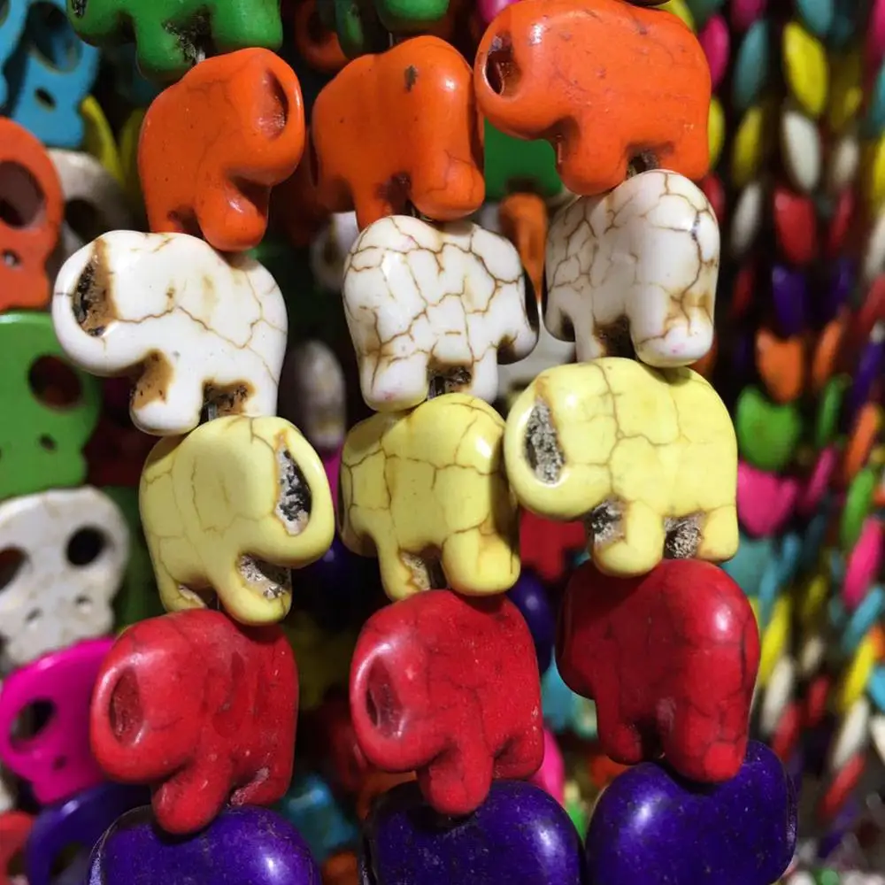 

Free shipping jewelry 14x19mm Multicolor Howlite Elephant Loose Beads 15" G9036