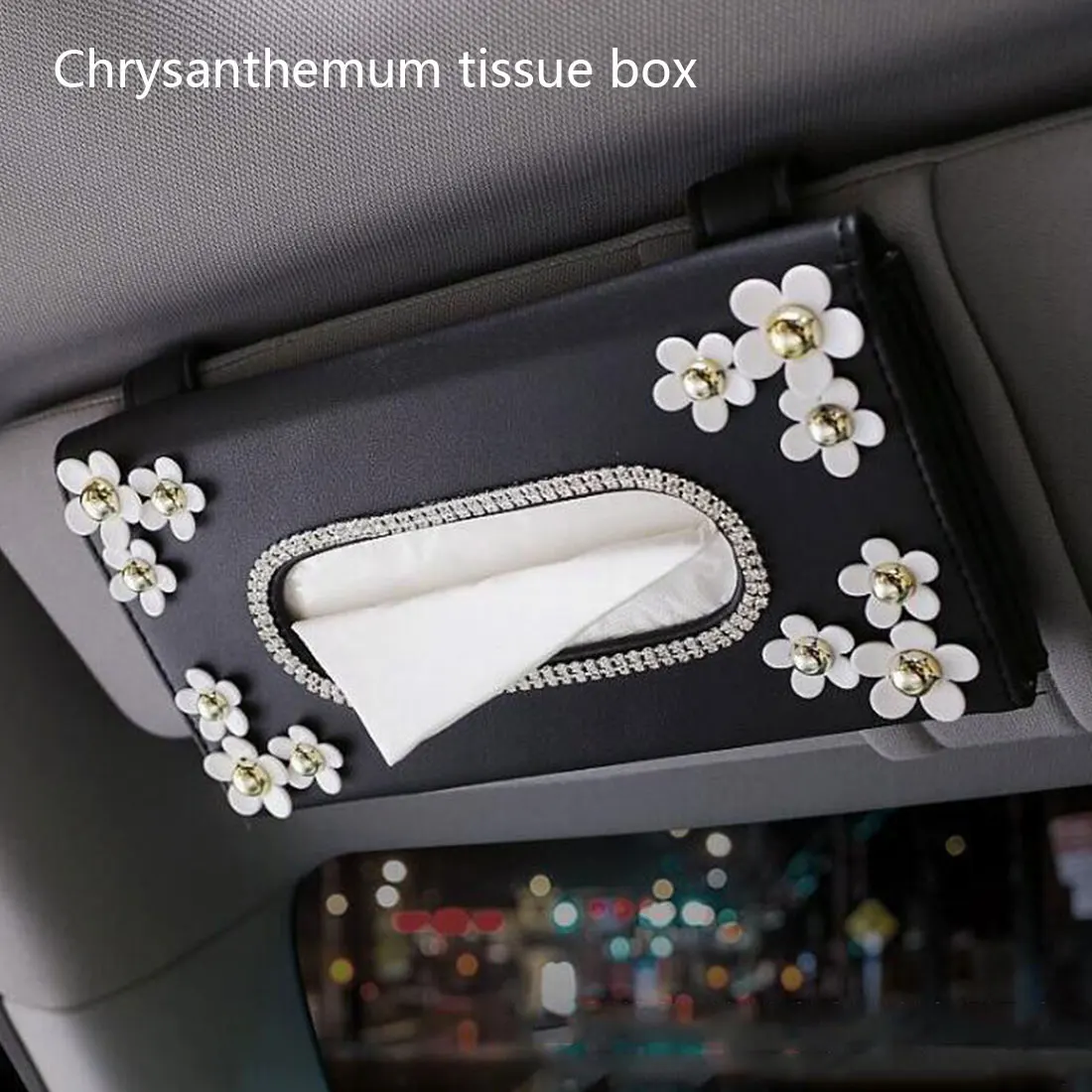 

Автомобильная коробка для салфеток с кристаллами хризантемы, автомобильный держатель для салфеток на солнцезащитный козырек, автомобильн...