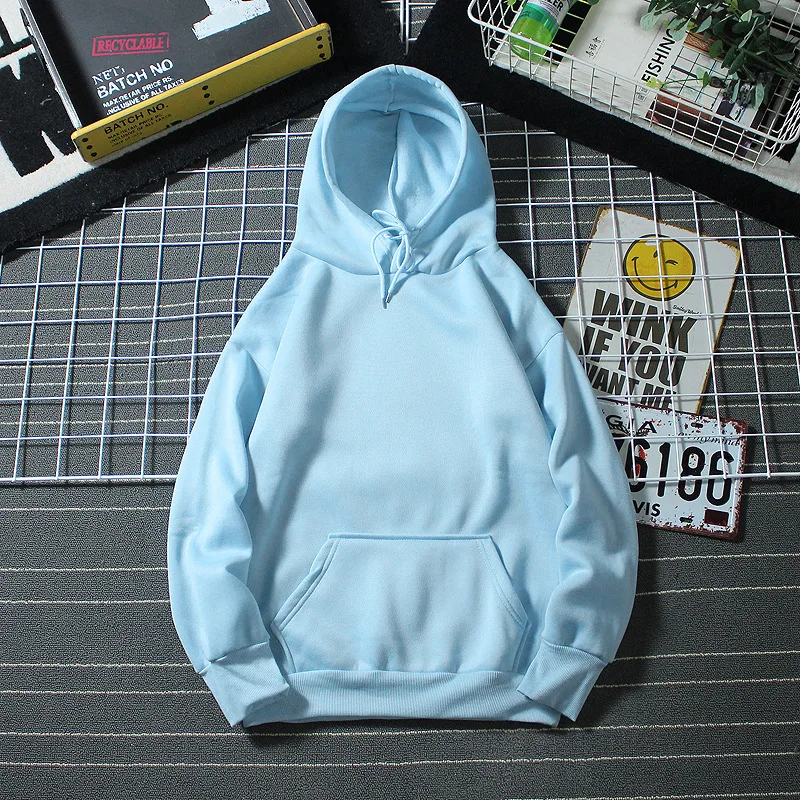 

Autumn and winter light plate Korean version long sleeve solid color loose student pullover with rope Hoodie men's and women's s