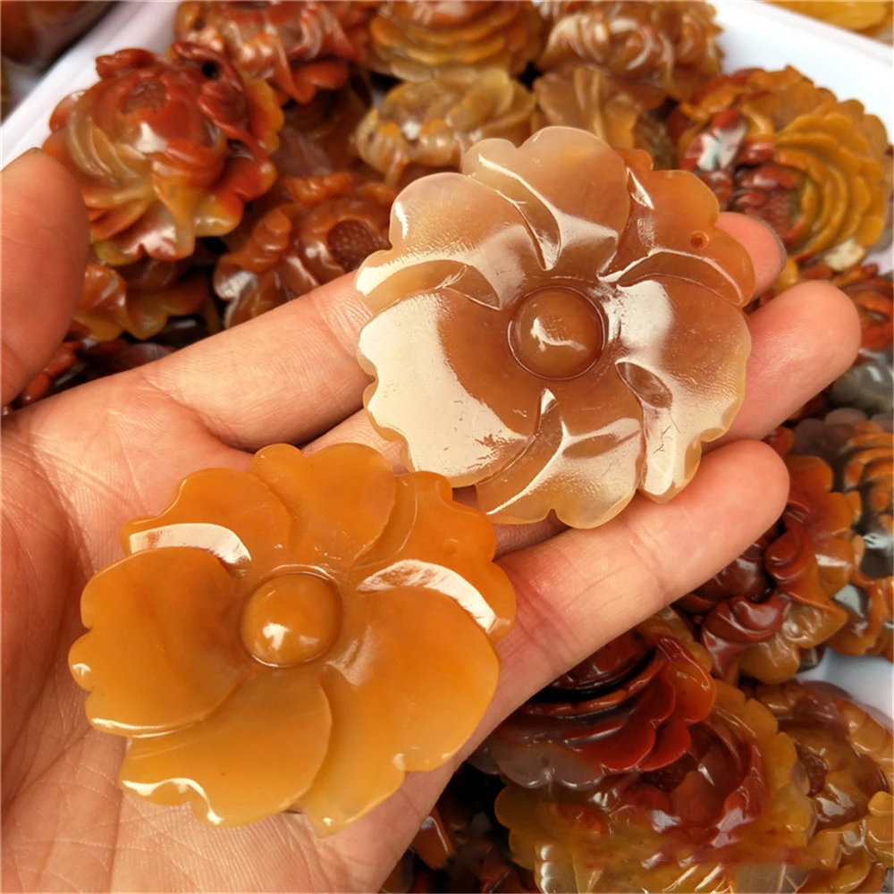 Hand Carved Natural Yellow Dragon Jadeite Peony Flower Pendant Beautiful Sweater Chain Stone Necklace for Women Dropship | Украшения и