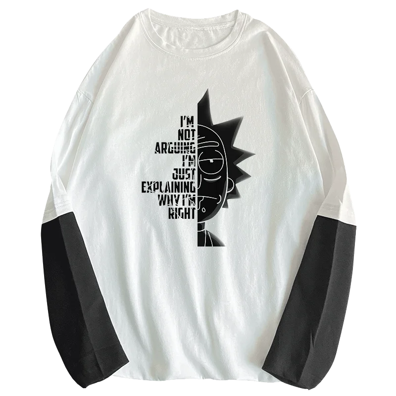 

Anime Graphic Oversized Men T Shirt 2021 Cotton Punk Spring Summer Fake Two Piece Tops Long Sleeve Hit Color Japanese Streetwear