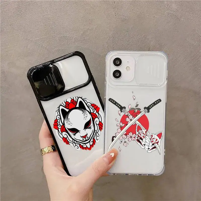 

mascara kitsune Phone Case For iPhone 7 8 11 12 X XS XR MINI Pro Max Plus Slide Camera Lens Protection