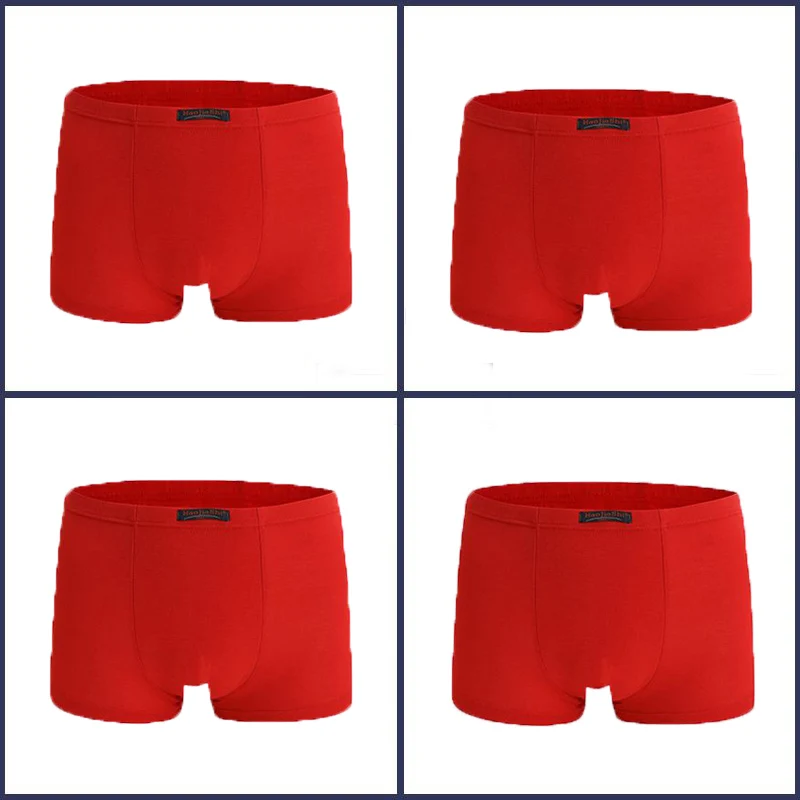 8818-10 red Настоящие Боксеры 4 шт \ много трусы Мужское нижнее белье сексуальные боксеры размера плюс U выпуклые дышащие шорты с поясом одноцветное, из модала короткие L-5XL - Цвет: 8818-10 red