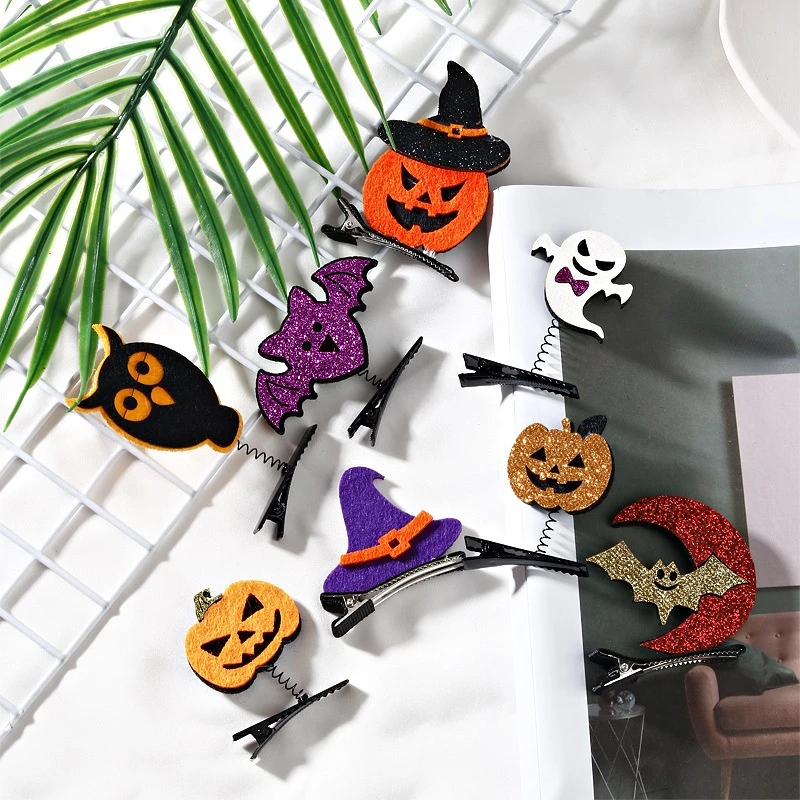 

12pcs Halloween Cartoon Hairpin Bat Pumpkin Ghost Owl Hat Spring Hair Accessories Holiday Party Supplies Clothing Props