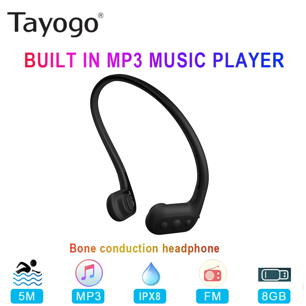 Best Tayogo W01 للماء العظام التوصيل سماعة بوليت في 8GB السباحة MP3 لاعب مع FM راديو IPX8 الرياضة سماعة للغوص رونينغ