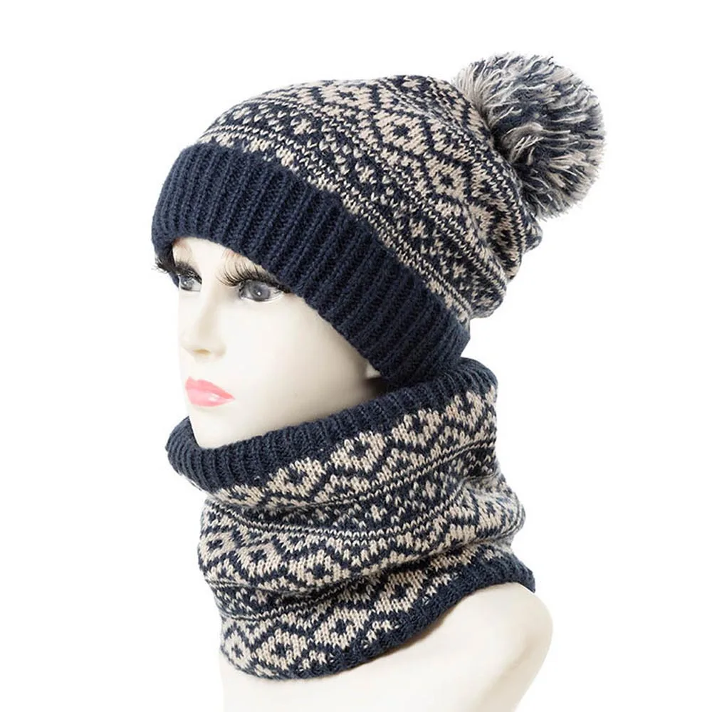 2022 Winter Knit Scarf And Hat Set For Women Men Warmer Circle Wrap Cowl Loop Snood Plush Cap For Outdoor Sport Best Gift
