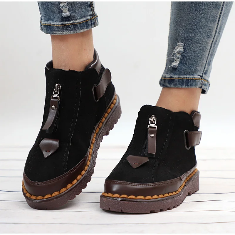 

Hot Sale Autumn Women Ankle Boots Slip on Platform Hook & Loop Zipper Sewing Female Shoes Fashion Flats Non-Slip Casual Footwear