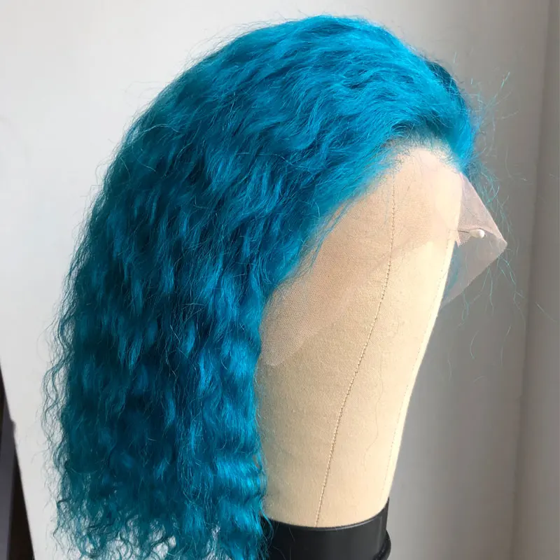 Dark Blue 613 блонд короткие тупым вырезом Боб кружева спереди цветные человеческие волосы парики Кудрявые Remy невидимая прозрачная HD парик имбирь красный розовый синий - Цвет: Dark Blue