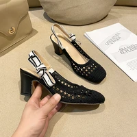 2021 new style summer shoes woman square toe chunky heels back strap sandals backless pumps block heel shoe for women dress