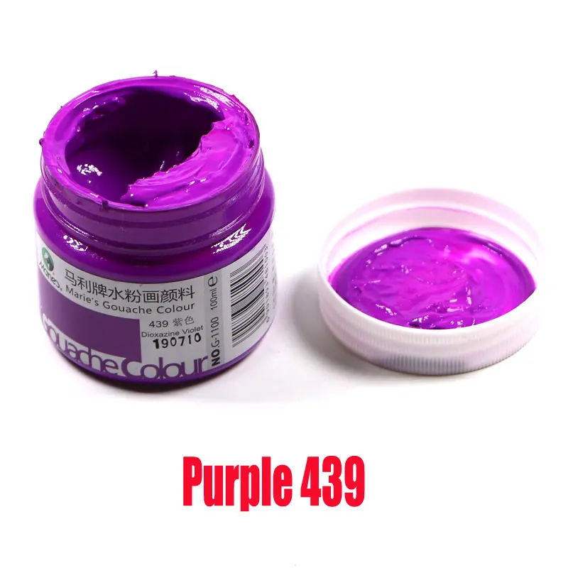 Purple 439 100 мл/бутылка гуашь пигмент Искусство Ручная роспись специальный пигмент школьное искусство специальная краска великолепный гуашь пигмент 42 цвет optiona - Цвет: Purple 439