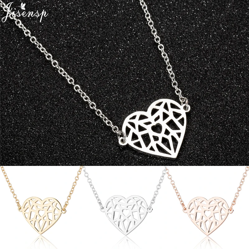 

Jisensp Simple Stainless Steel Broken Heart Charm Necklace Origami Peach Heart Pendant Necklace for Women Girls Valentine Gift