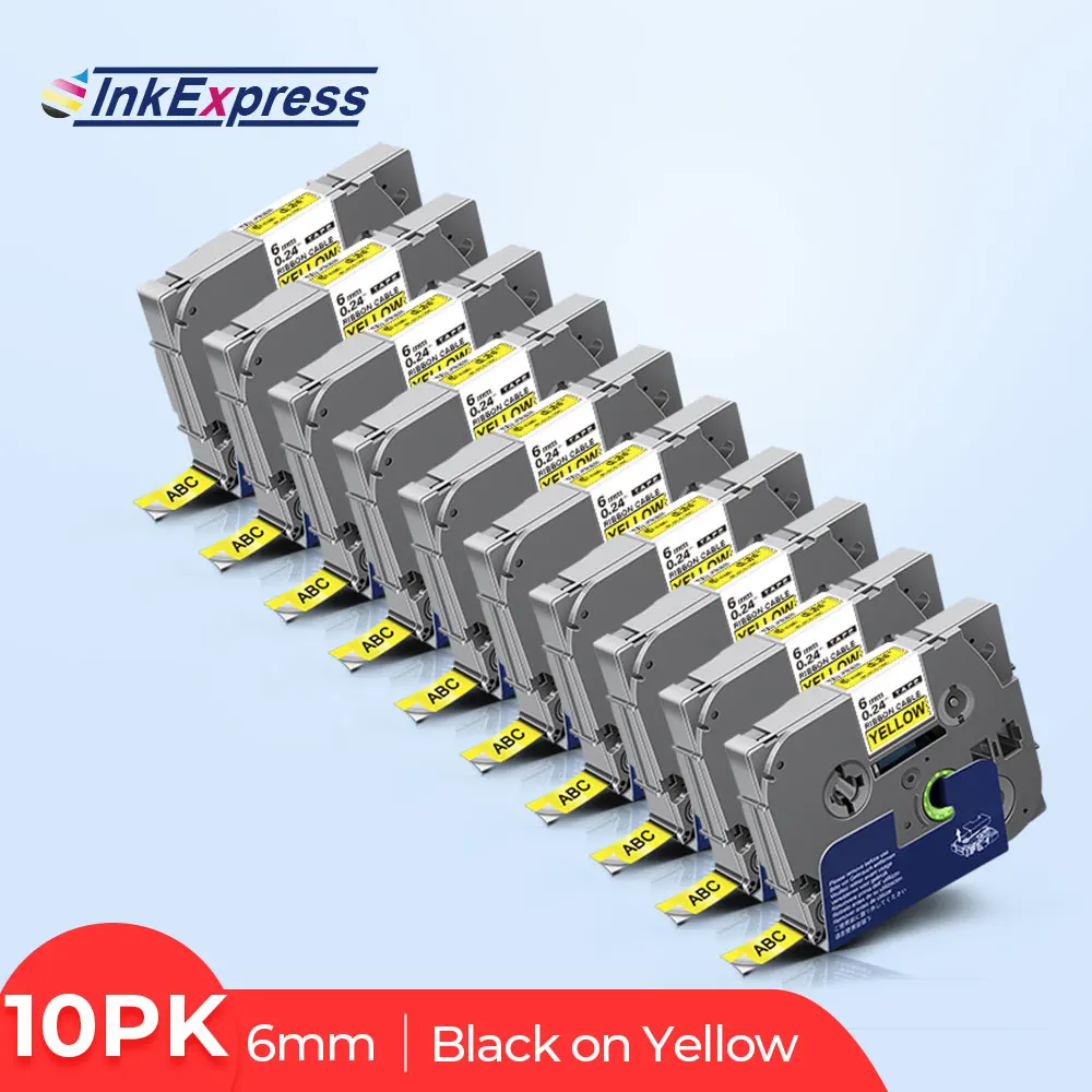 

10PK Flexible Cable Tape FX611 6mm Black on Yellow 611 Label Tape Printer Ribbon Compatible Brother PT Printer PT-E110 PT-H100