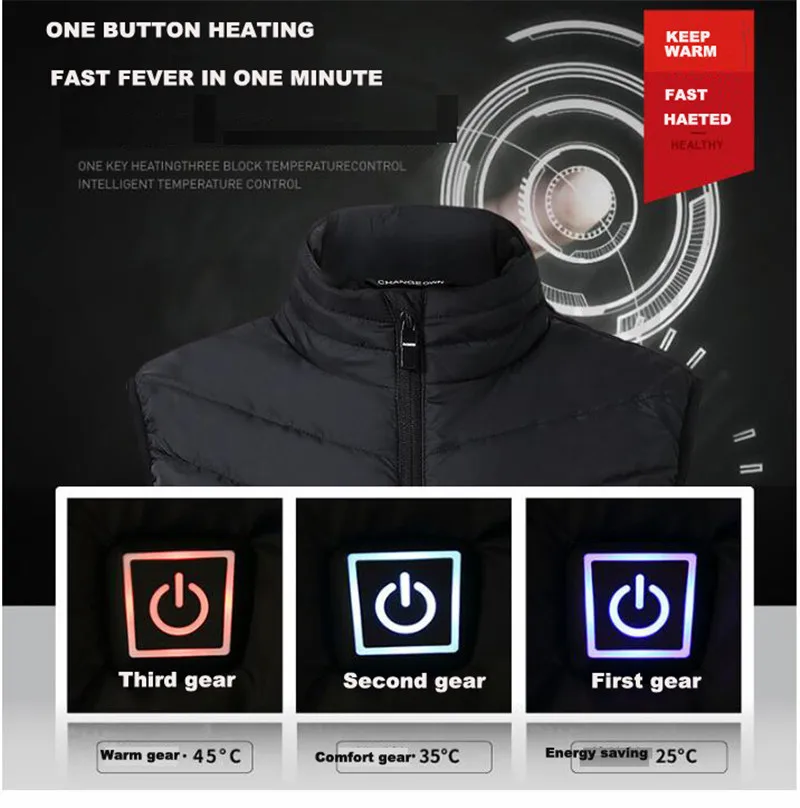 Мужской теплый жилет с подогревом питанием от USB теплая зимняя одежда 9 зон | Спорт