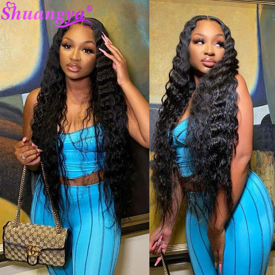 Свободная глубокая волнистая пряди с фронтальной бразильской волос 4X4 кружевной