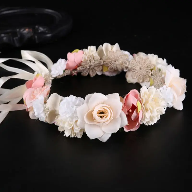 

Womens Boho Wreath Crown Hawaii Beach Holiday Bridal Floral Wedding Headpiece