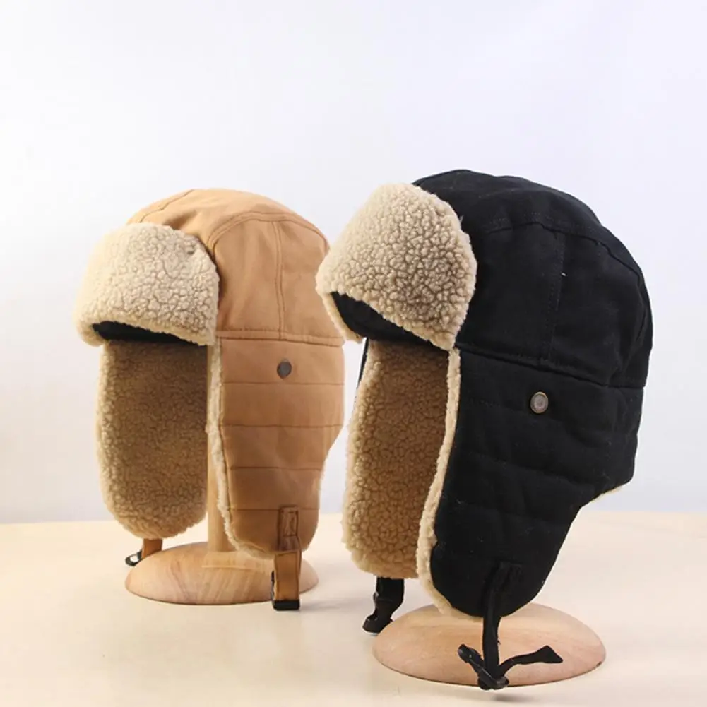 New Fleece Bomber Hat Winter 2021 Autumn Warm Wool Fur Russian Ushanka Hats With Ear Flap Pilot Trapper Cap Earflap Snow | Аксессуары