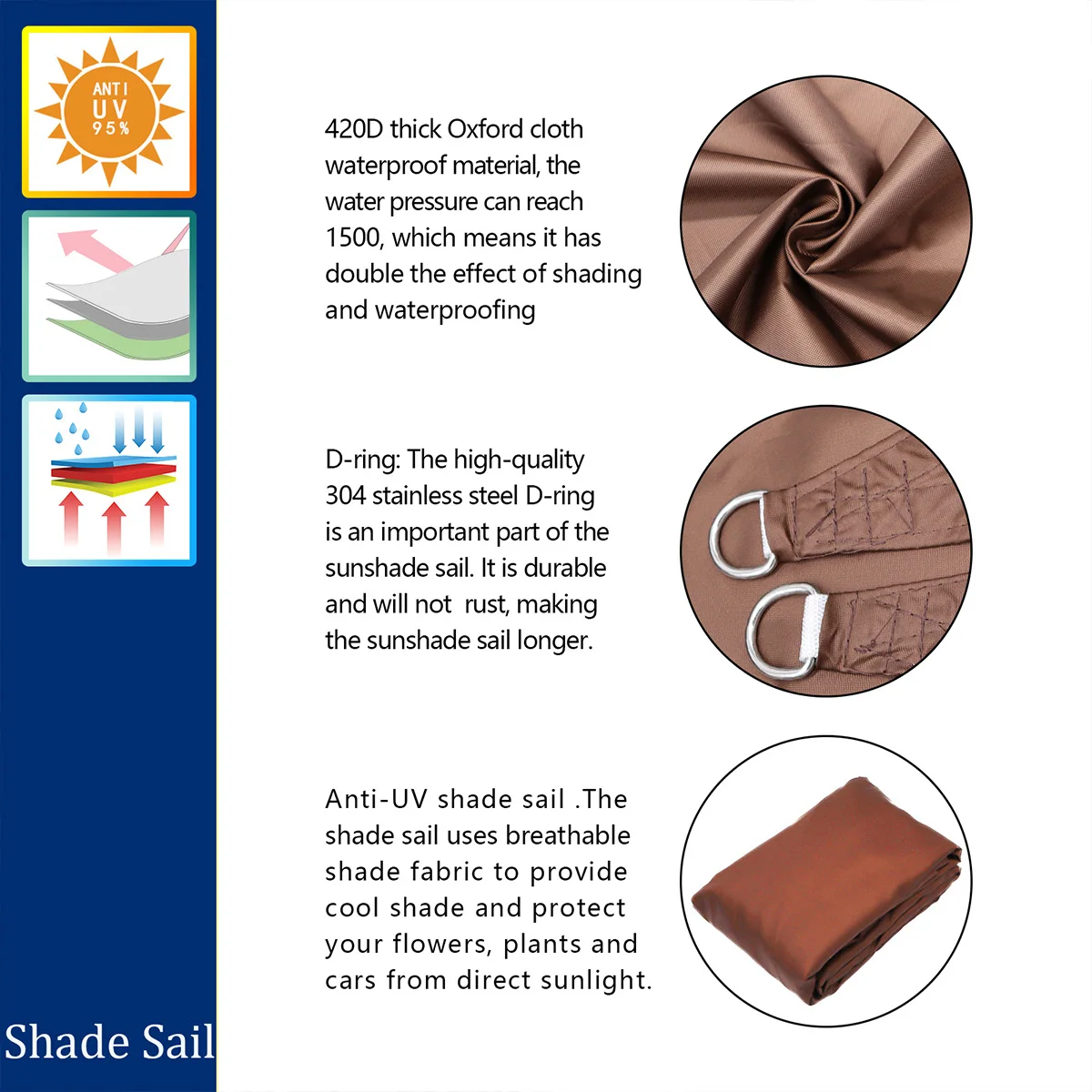 Коричневый водонепроницаемый солнцезащитный козырек паруса все размеры