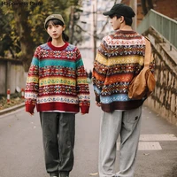 men streetwear sweater geometry pattern knitted sweater 2021 fashion harajuku casual knit pullover couple sweater tops