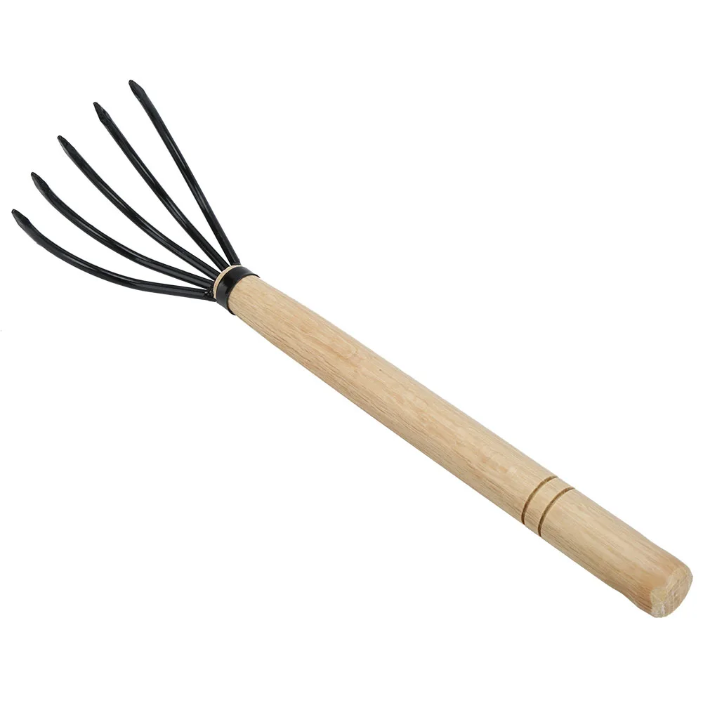 

Durable 5-Tine Multifunction Garden Claw Rake for Cleaning Fallen Leaves Loosen Soil Nursery Wood Handle Garden Mini Tools