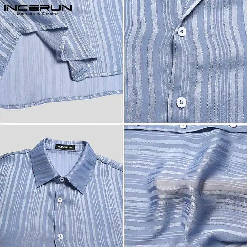 

INCERUN Fashion Men Shirt Loose Lapel Long Sleeve Korean 2021 Button Shiny See Through Shirts Streetwear Casual Party Camisas
