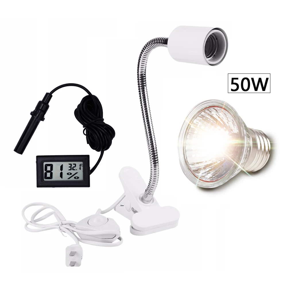 50W and White holder UVA+ UVB 3,0 лампа для рептилий набор с зажимом для лампы держатель лампы и термометр гигрометр черепахи греется Лампа Комплект - Цвет: 50W and White holder