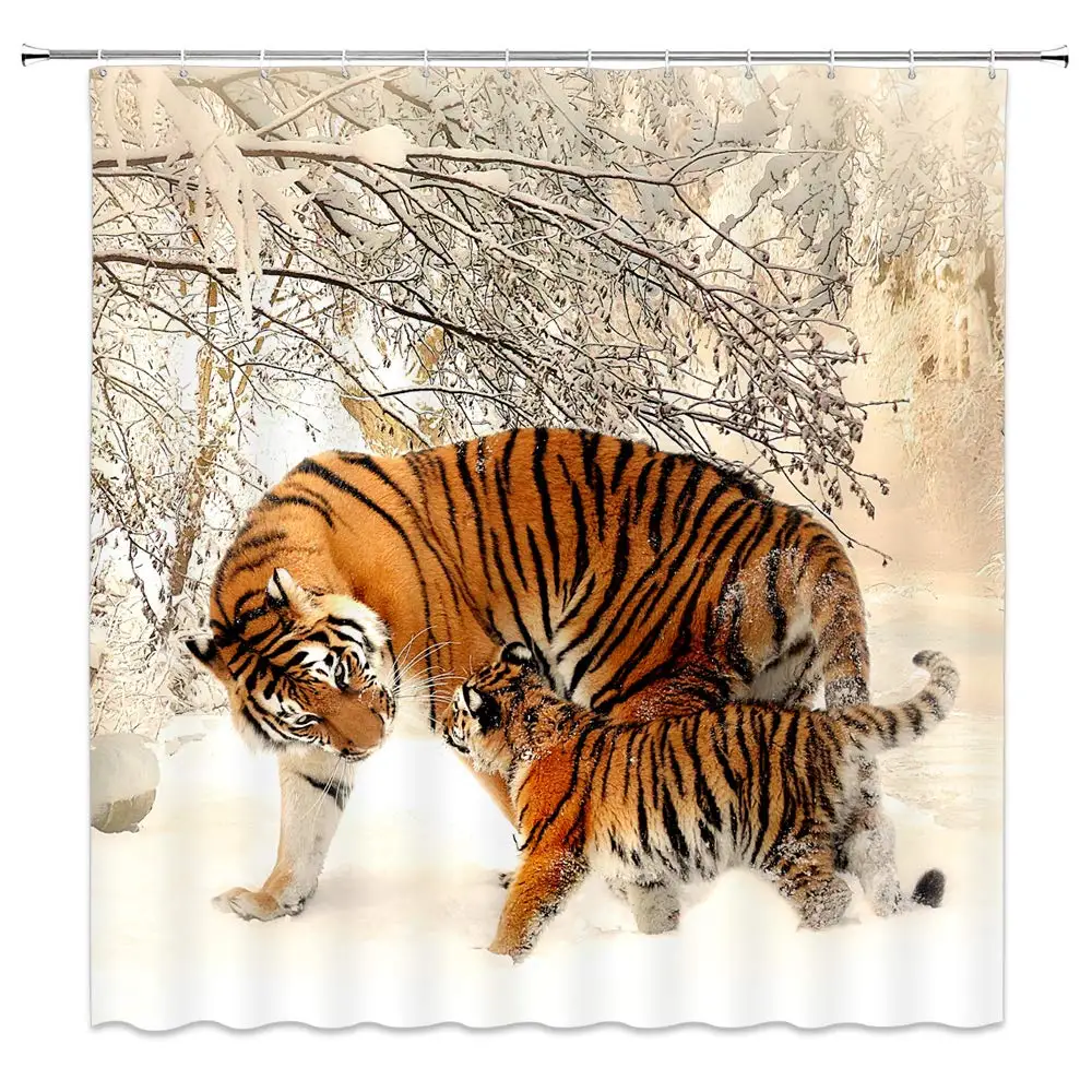 Занавеска для душа в ванную комнату с изображением снега тигра|Шторы душа| |