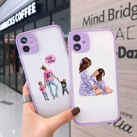 mom and baby phone case for iphone 12 11 mini pro xr xs max 7 8 plus x matte transparent purple back cover