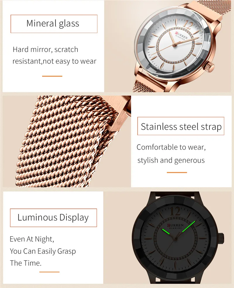 CURREN женские часы Топ бренд класса люкс золотые водонепроницаемые сетка браслет