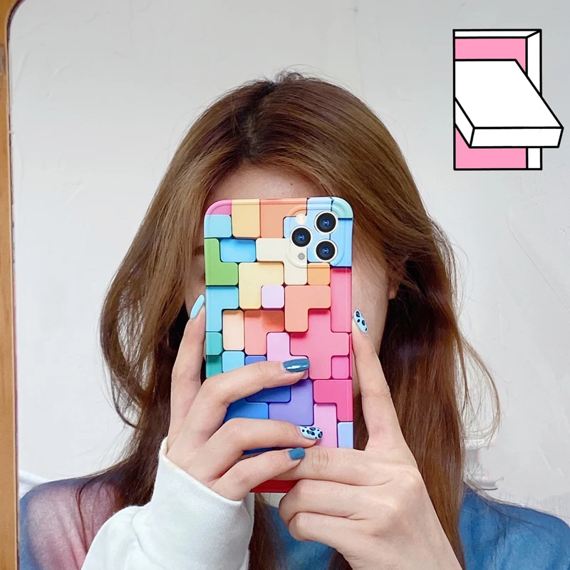 

Building blocks case for Apple iphone 12 11 7 8 plus 11 Pro X XS XR MAX 12 Rainbow SE ins 3D Naked eye cover iphone Accessories