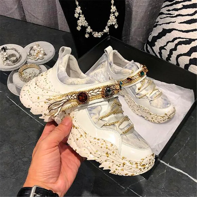 Кроссовки женские кожаные на толстой подошве повседневные прогулочные туфли с