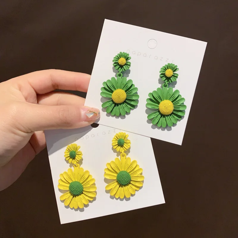 Женские серьги с двойным цветком маргаритки модные розовыми цветами ювелирные