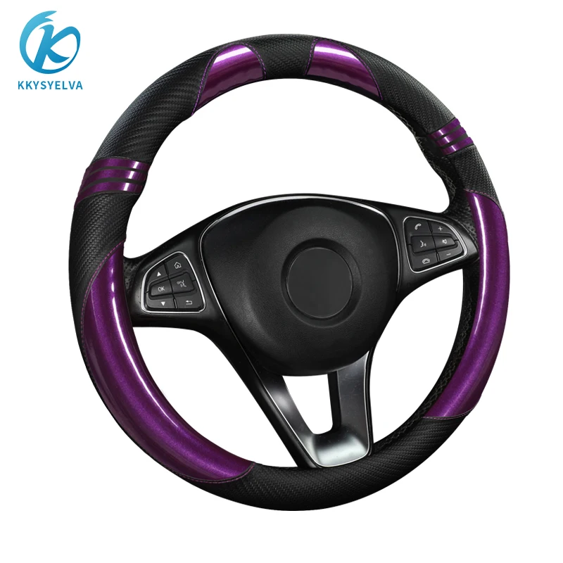 

Carbon Fiber Cowhide Car Steering Wheel Cover 38CM Non-slip Wear-resistant Sweat Absorbing Fashion Sports Steering Wheel Cover