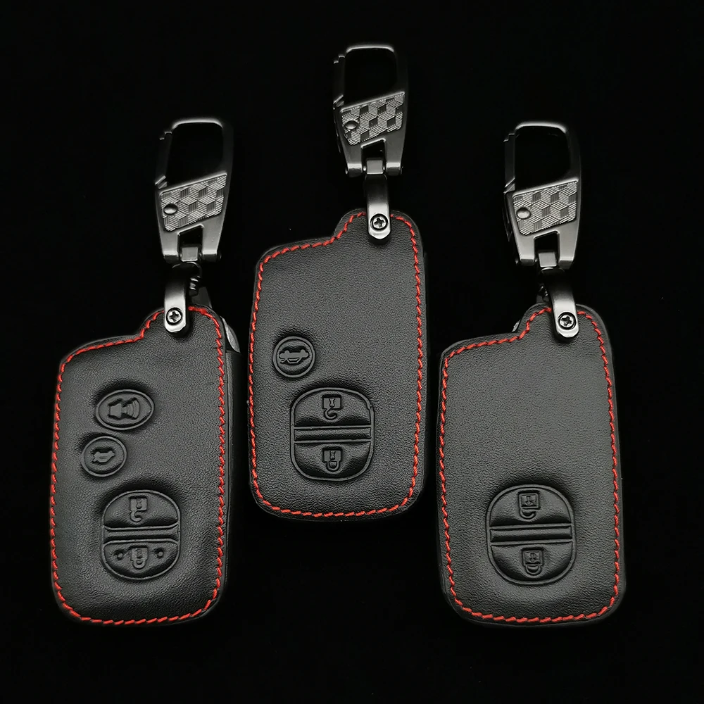 

Leather Car Key Case For Toyota Camry Avalon Rav4 2013 2014 2015 2/3/4 Button Keyless Remote Smart Key Protector Cover Keychain