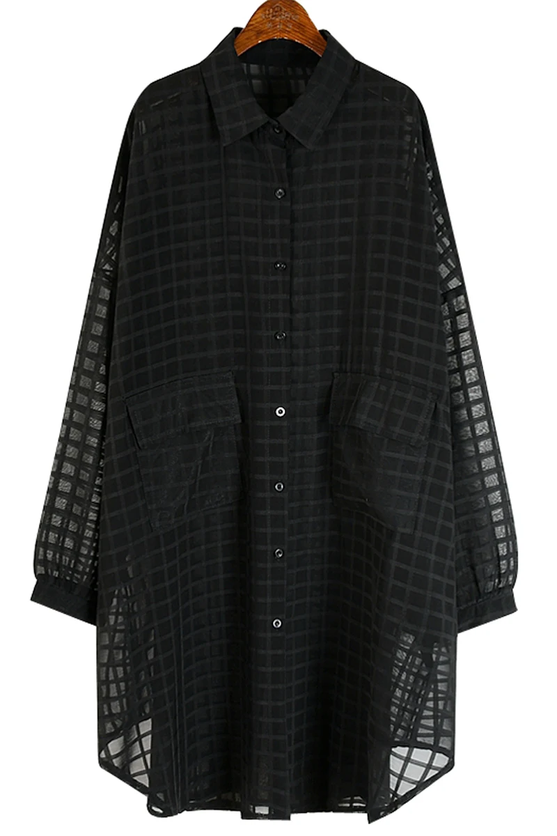 

SuperAen 2021 Chiffon Plaid Long-sleeved Shirt Sunscreen Shirt Women Blouse Summer Long Sleeve Casual Loose Office Lady Tops