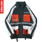 Куртка мужская в стиле хип-хоп, ветровка с несколькими карманами, уличная одежда в стиле Харадзюку, спортивные куртки с цветными блоками, пальто с поясом, осень 2022