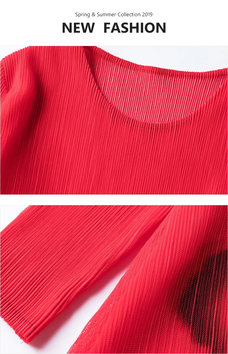 

HOT SELLING fashion fold in Chinese style print Mesh dress O-NECK 7 points sleeves red dress IN STOCK