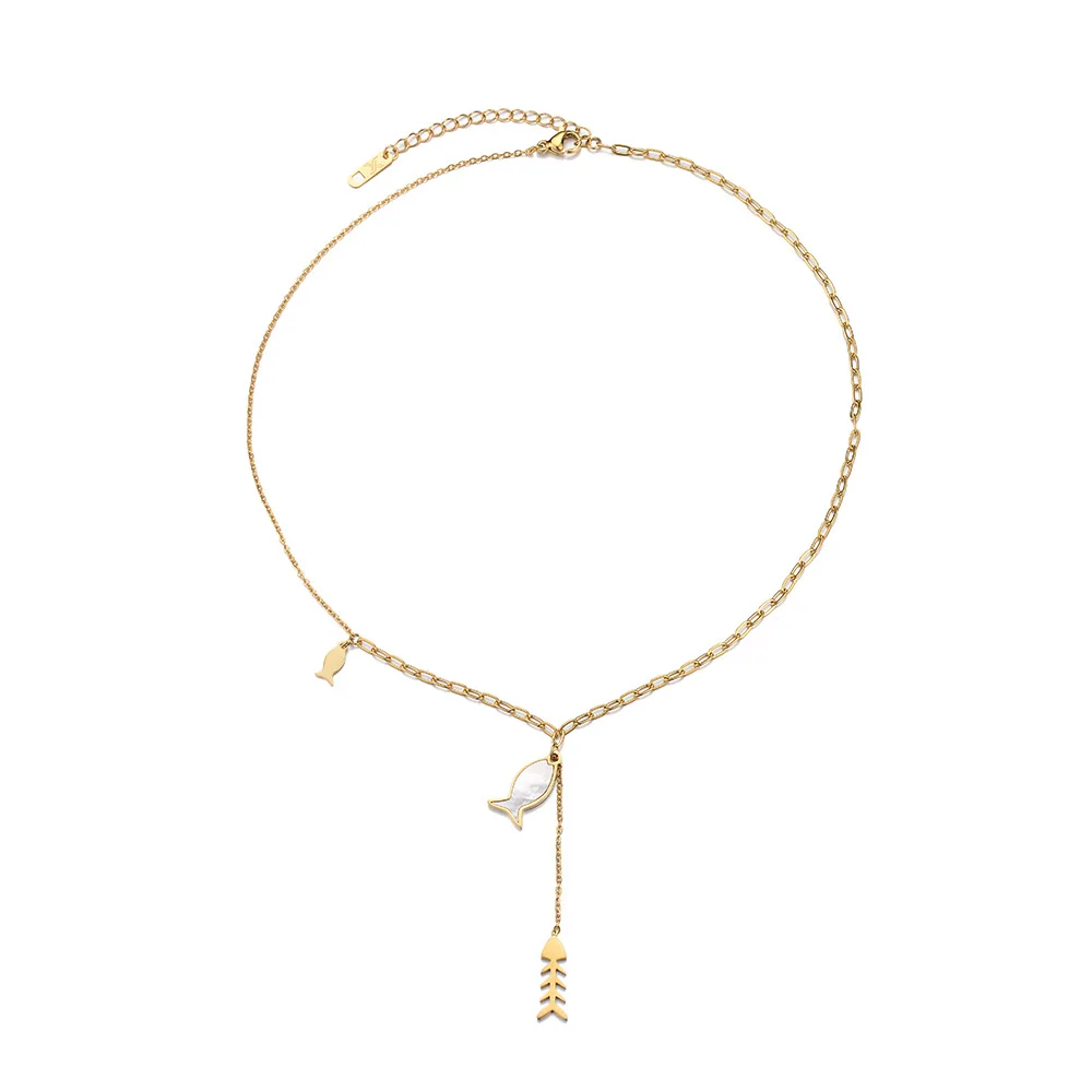

Women' Necklace Stainless Steel Fish Necklace For Women Glod Color Metal Fishbone Pendant Chain Choker Colar Collier