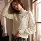 Женский ажурный вязаный свитер, элегантный пуловер с круглым вырезом и длинным рукавом, винтажные шикарные свитеры для осени и зимы