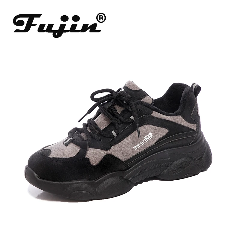 Fujin/зимние женские кроссовки на толстой подошве с перекрестной шнуровкой
