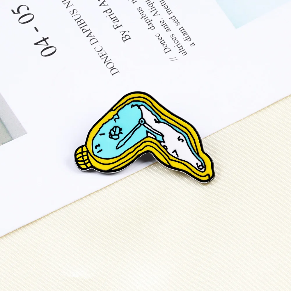 Girl Enamel Pin Eyeliner Black Lips Pill Jackets Women Face Twisted Clock Brooches Denim Shirts Lapel Pins Punk Life Jewelry