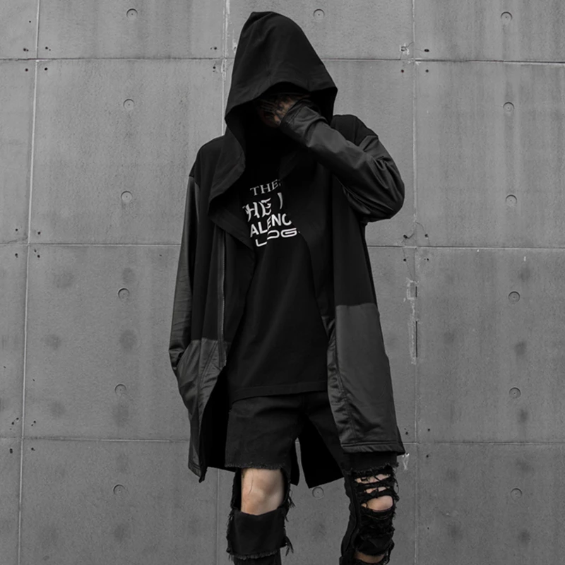 Мужской тренчкот с капюшоном черная Повседневная накидка в стиле хип хоп 2019|Плащи и тренчи| |