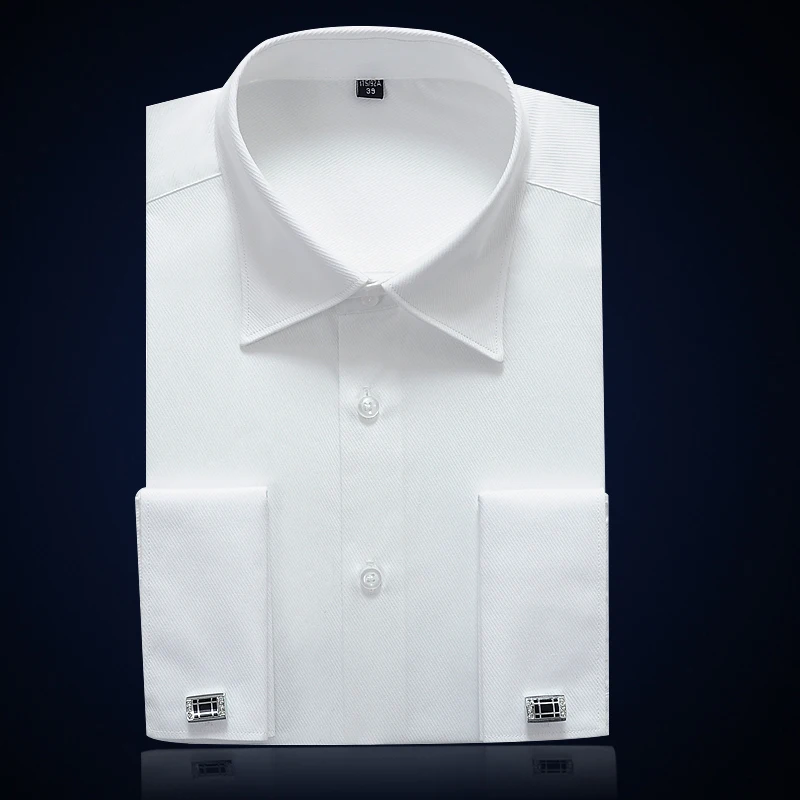 White Twill Французская запонка Мужская Формальное Деловое платье рубашка Твердые мужские вечерние свадебные смокинги рубашки с запонками - Цвет: White Twill