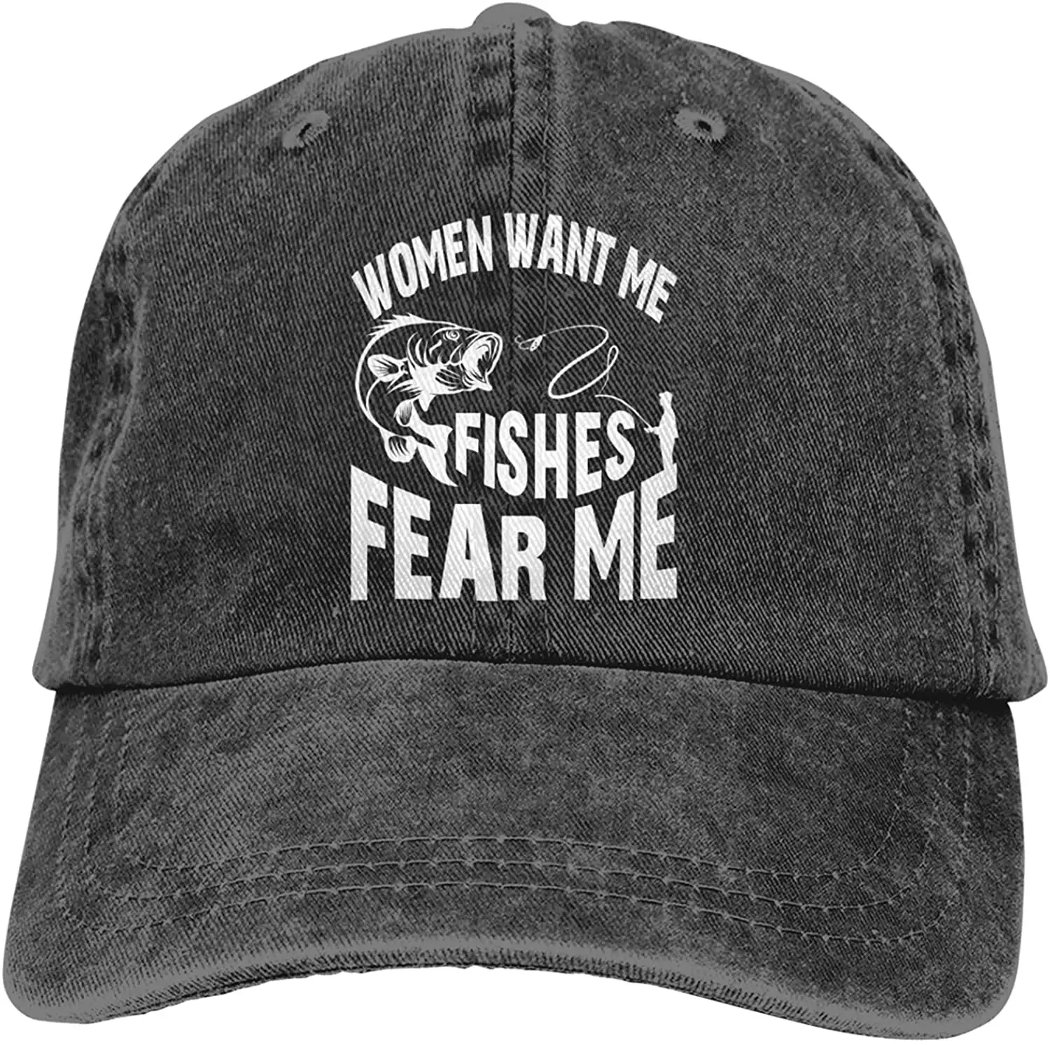 Women Want Me Fish Fear Me Baseball Cap, Funny Fishing Hat for Men, Adjustable Washed Cotton Dad Hats